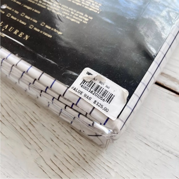 Ralph Lauren Tattersall Windowpane Check KING Fitted Sheet ITALY Black Navy NEW - Picture 7 of 8